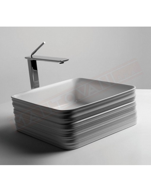 Lavabo Bagno Trace Collection 380x380xh150 bianco lucido . Valdama lavabo da appoggio senza foro rubinettoe senza troopo pieno