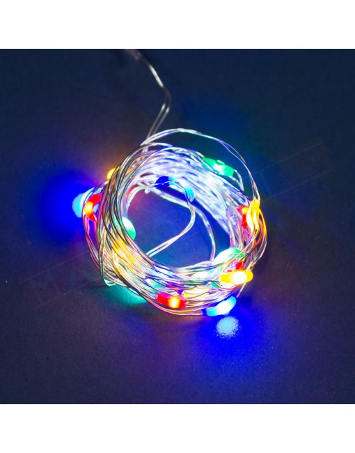 LUMINARIA METAL SILVER 20 MICROLED GRANI DI RISO 1.9 MT MULTICOLOR luminaria natalizia multicolor a batteria