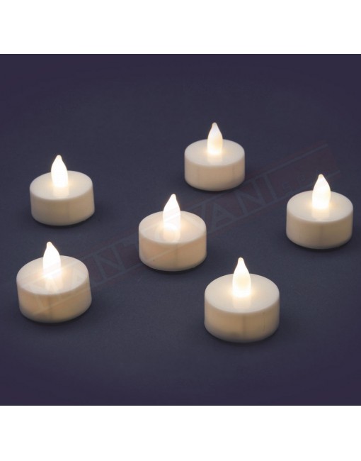 Set 6 candele tea light effetto fiamma a batteria per uso inerno diamtero 3.5 cm h 3.8 cm completo di batterie