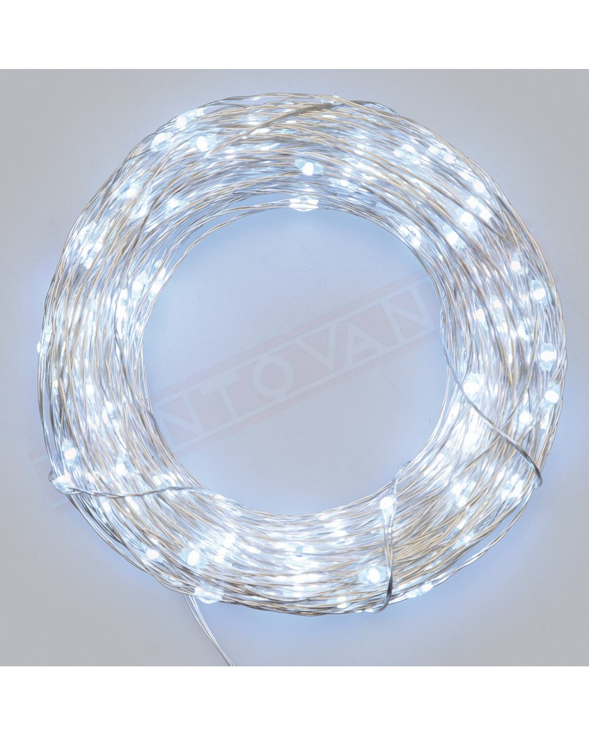 Luminaria 10 led bianchi fissi su filo di rame a Batteria 2xCR2032 3V comprese per interno IP20 Cavo Metal Argento 0,1+0,9m