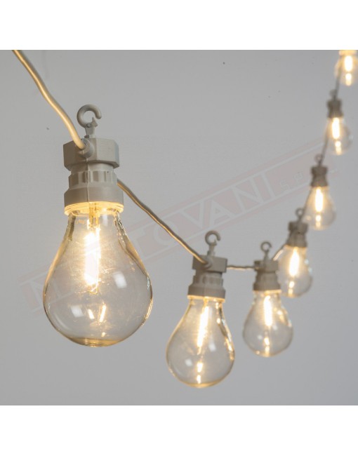 Luminaria estiva per esterno con 10 lampadine plastica trasparente cavo bianco 4+5.5 luci bianco caldo prolungabile fino a 4 set