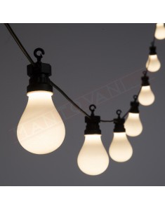 Luminaria estiva per esterno con 10 lampadine plastica opale cavo nero 4+5.5 luci bianco caldo prolungabile fino a 4 set