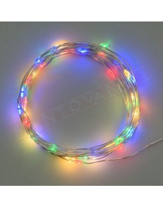 Luminaria 10 led multicolor fissi su filo di rame a Batteria 2xCR2032 3V comprese per interno IP20 Cavo Metal Argento 0,1+0,9m