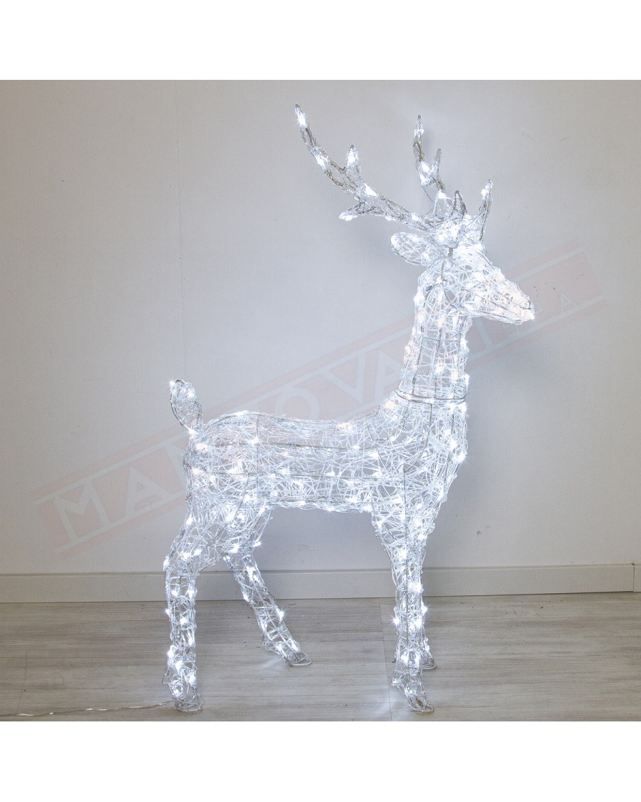Renna luminosa 3d h 105 cm 180 led bianco 5 mm telaio metallo bianco con acrilico morbido luce fissa con trasformatore e timer