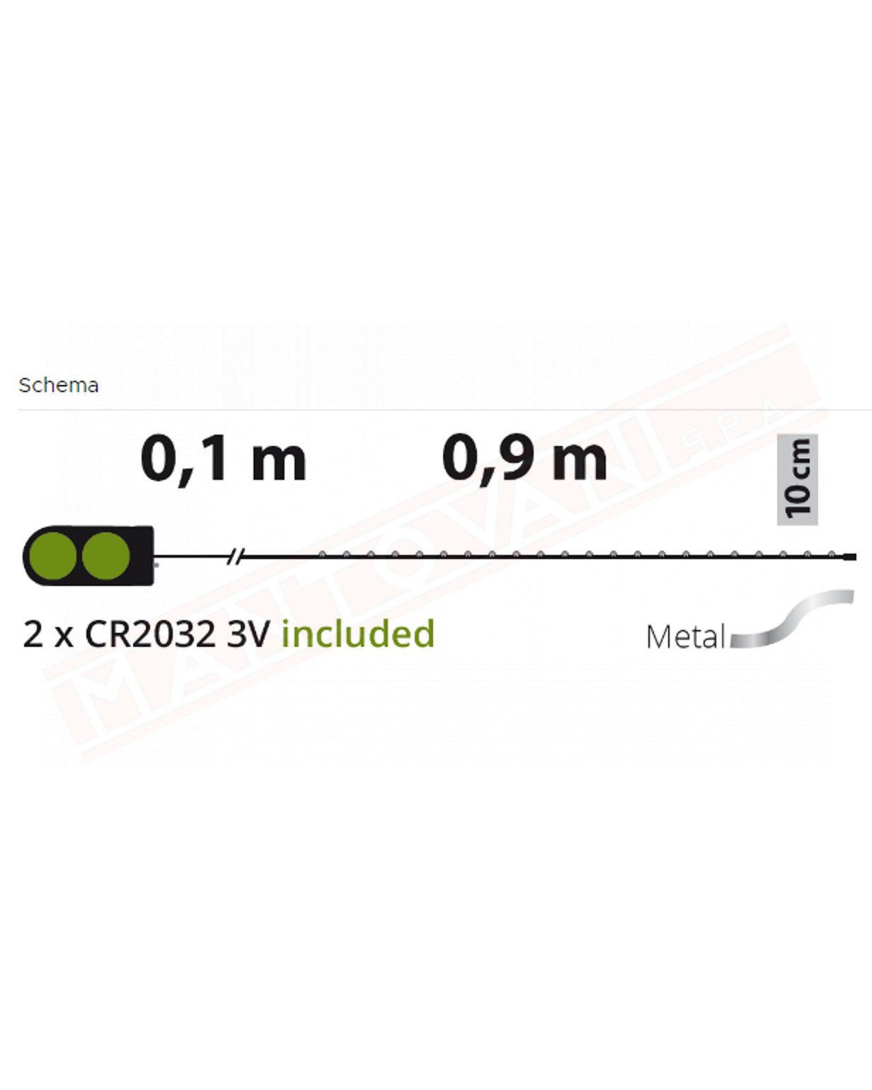 Luminaria 10 led classici fissi su filo di rame a Batteria 2xCR2032 3V comprese per interno IP20 Cavo Metal Argento 0,1+0,9m