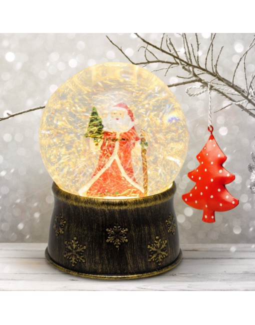 Boule de neige luminosa natalizia con babbo natale all' interno con luce e glitter in movimento per 3 pile AA adatto per 42407