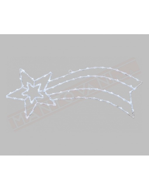 Stella Cometa effetto ghiacciato 90 LED bianchi Luce Fissa e lampeggiante Esterno Cavo Bianco 2m+95xH37cm a batteria
